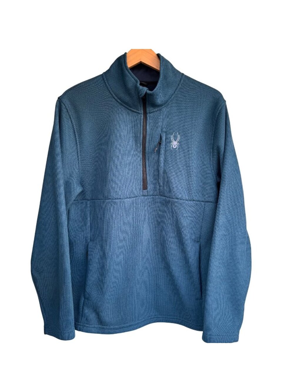 Spyder Mens Teal Blue Fleece Half-Zip Pullover Jacket M Warm Outerwear